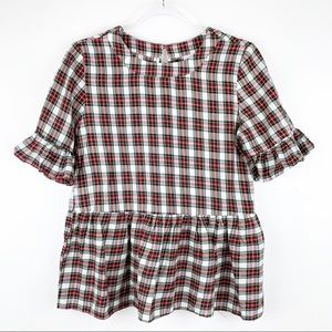 LaRoque Betty B Plaid Ruffle Peplum Top Small
